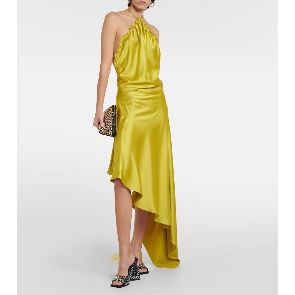 The Attico Yellow Satin Midi Dress